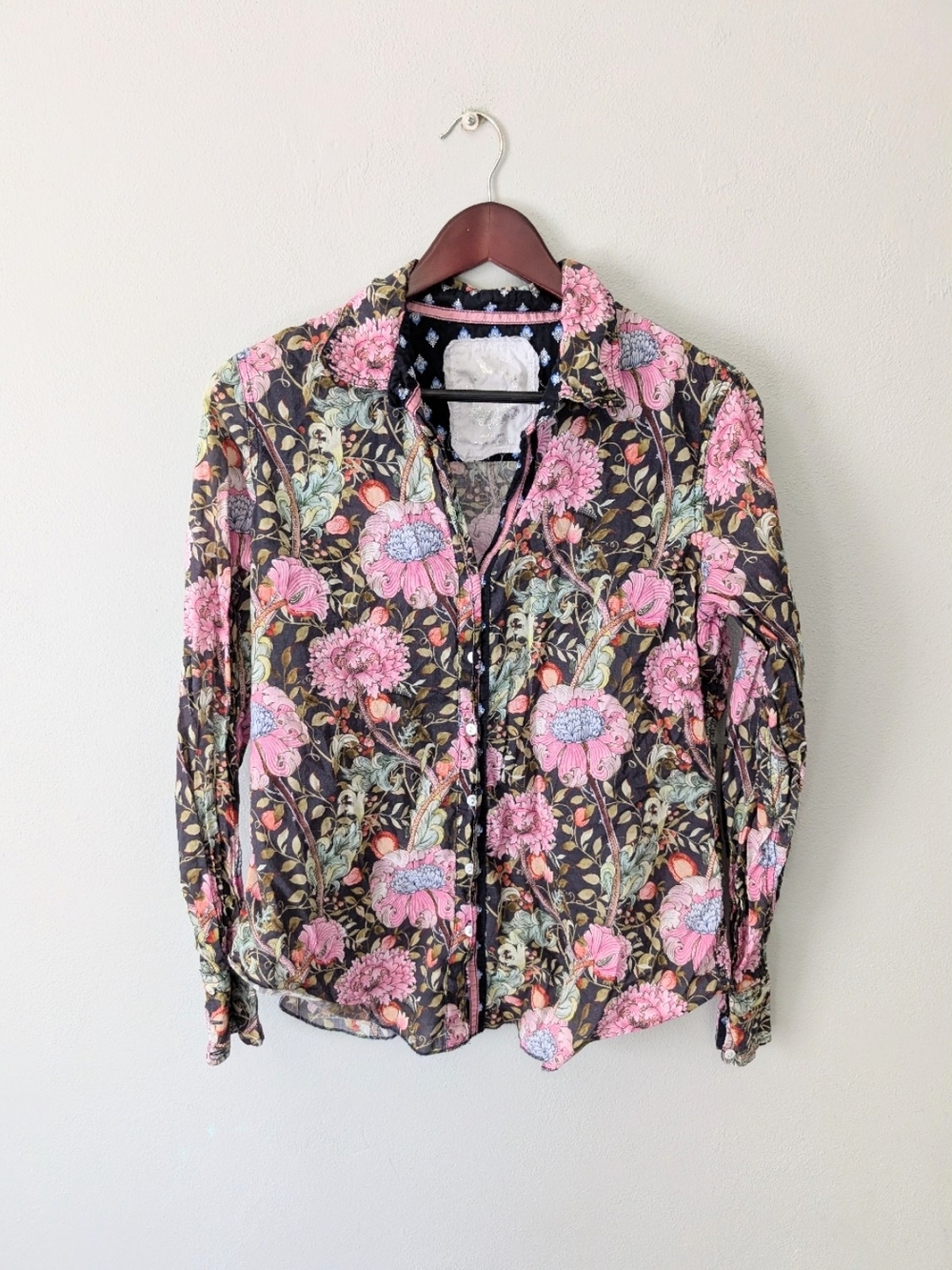 Cino 100% Cotton Bright Colorful Floral Button Down Long Sleeve Shirt Medium